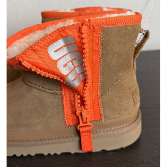 UGG CLASSIC MINI ZIPPER TAPE LOGO CHESTNUT SUEDE- YOUTH BOOT SIZE 4 - NWOB - Picture 7 of 14